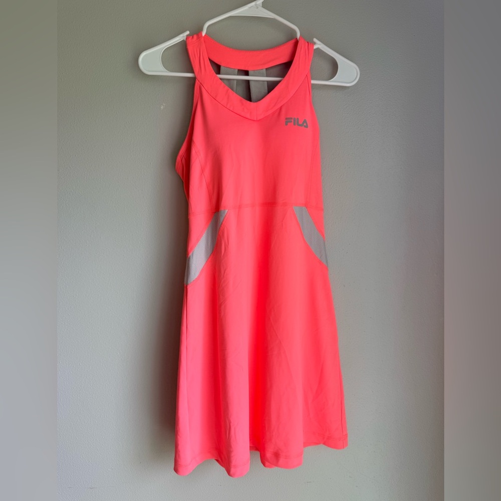 Fila Neon Coral Pink Athletic Mini Dress with Gray Accents